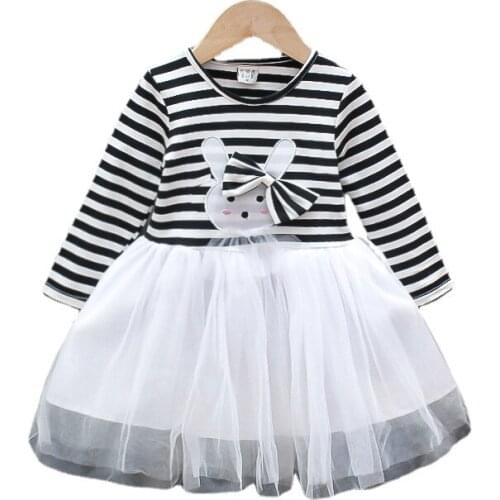 Girls Autumn Dress 2021 Autumn Striped Children Gauze Skirt Children Baby Long Sleeve Fashionable Princess Skirt Girls Dress