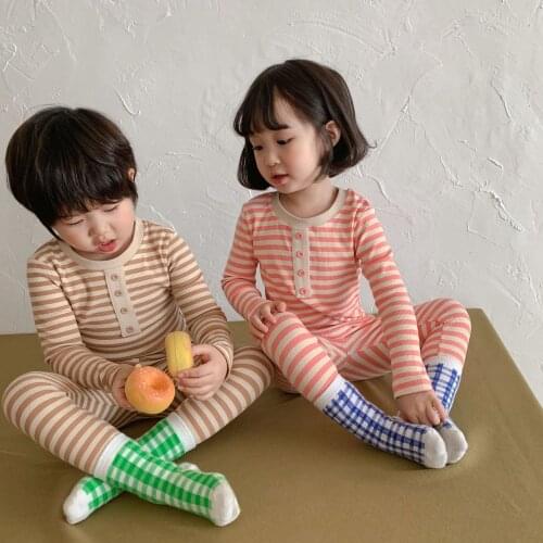 Autumn Childrens Cotton Striped Pajamas Suit Boys and Girls Stretch Casual Wear 2-piece Set Girls and Boys sleepwear
