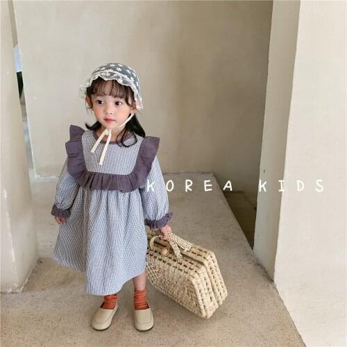 Girls' Dress 2021 Autumn New Idyllic Style Cute Vintage Princess Dress Childrens Fashion Casual Plaid Dress Girls Fall Clothes