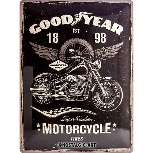 Retro Tin Sign – Goodyear – Motorcycle – Gift idea for car and motorcycle fans, Metal Plaque, Vintage design for decoration
