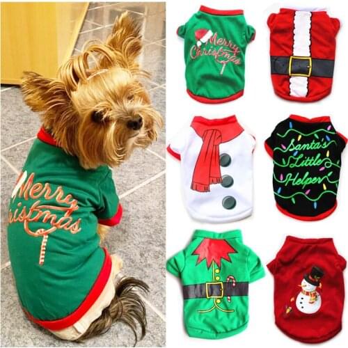 Christmas Series Printed Dog Costume Pure Cotton Vest Puppy Shirt Clothes for Small Dogs Xmas Pet Apparel for Sphynx Cat Kitten