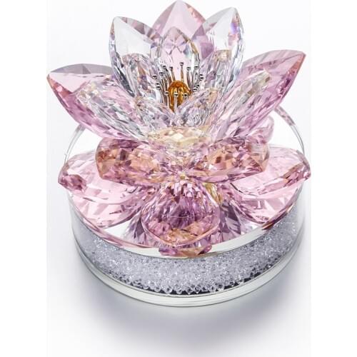Xmas Gift Crystal Sparkle Lotus Flower Ornament with Gift Box for Home Decoration Wedding Favors Car Office Table Decorative