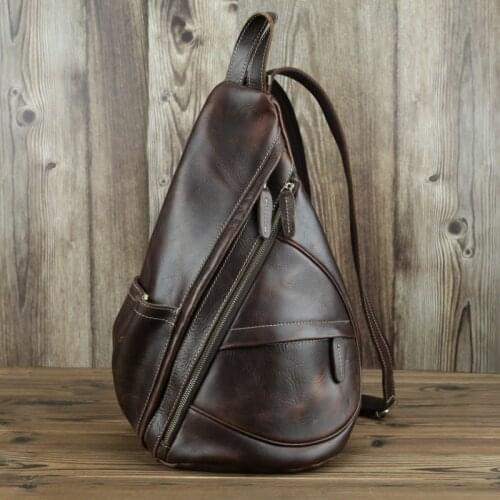 POOLOOS Unique Casual Genuine Leather Triangle Backpack Male Female Travlling Bagpacks For Ipad Small Backpack Portable Men Bags