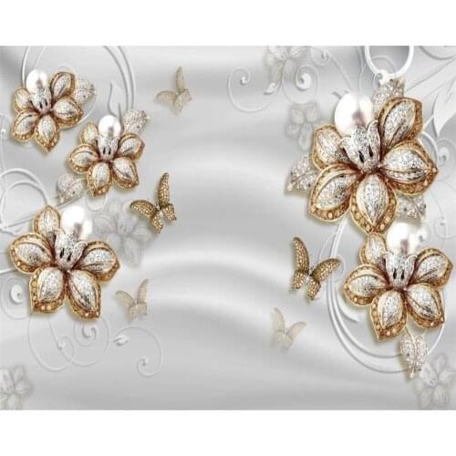 Custom Self Adhesive wallpapers 3d New luxury jewelry flower flash home decoration living room TV background murals Waterproof