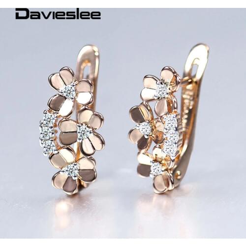 Womens Stud Earrings Clovers Cubic Zircon 585 Rose Gold Earrings for Women Fashion Jewelry Wedding Party Valentine Gifts LGE300