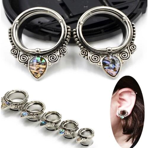 Showlove-2PC Stainless Steel Shell Double Flared Ear Tunnel new earrings piercing ear gauges expander plugs tunnels body jewelry