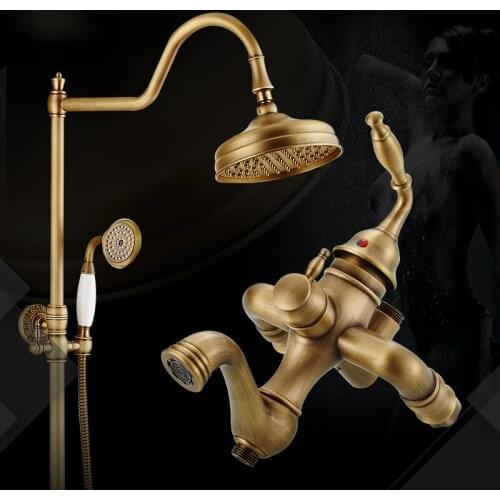 Vidric Shower Faucets Brass Wall Mounted Shower Faucet Set Waterfall 3 Ways Rain Shower Head Bathroom Mixer Taps Single Handl