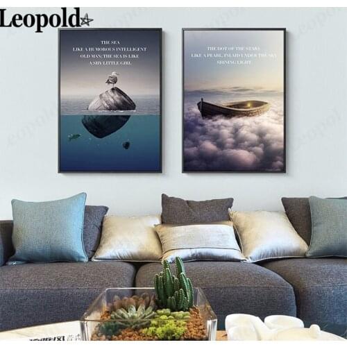 Modern Creative Seascape Canvas Poster Ocean Boat Bird Painting Wall Art Modular Nordic Home Living Room Decoration