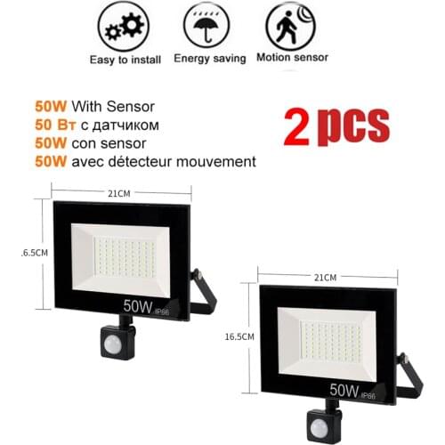 2 pcs 220V 10-100W LED FloodLight Spotlight Exterior Street wall reflector LED Lamp PIR Motion Sensor Garden light Rechargeable