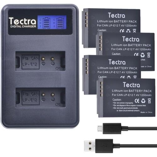 Tectra 4Pcs LP-E12 LP E12 LPE12 Rechargeable batteries + LCD USB Dual Charger for Canon M 100D Kiss X7 Rebel SL1 EOS M10 M100