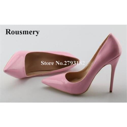 Women Classical Style Brand Design Pointed Toe Patent Leather Stiletto Heel Pumps 12cm Formal High Heels Dress Shoes