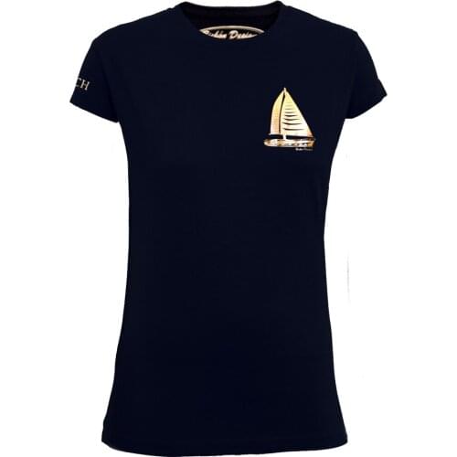 Bichon Designs T-shirt women short sleeve, Casual nautical sailboat S woman and girl