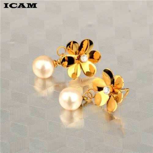ICAM Crystal Lotus Flower Simulated Pearl Earrings Women Jewelry Accessories Piercing Ball Stud Earring kit Bijouteria brincos