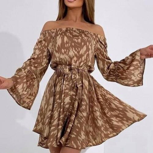 Women Dress Elegant Dress Flare Sleeve Printing Off Shoulder High Waist Elegant Dress Women Flare Sleeve Printing Dress 2021