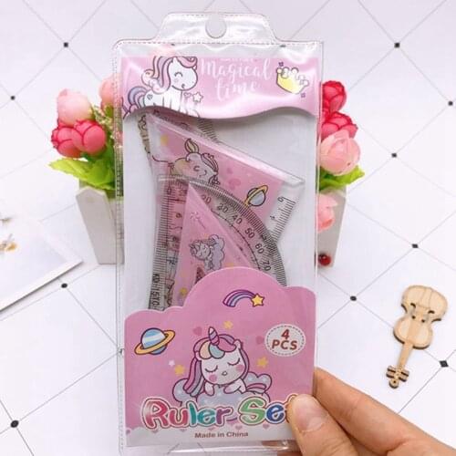 1 Set Cute Cartoon Unicorn Straightedge Ruler Protractor Stationery Set Kids Gift Office School Supplies