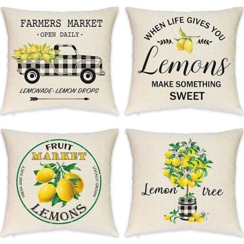 1pcs Lemon Truck Home Love Linen Cushion Cover Black & White Plaid Pillowcase Home Decorative Pillows Cover For Sofa 45X45cm