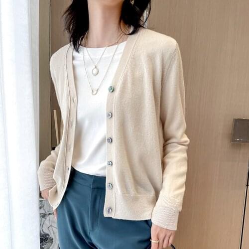 100% Wool Knit Sweater Womens Cardigan Autumn 2021 Female Casual Long Sleeve Single Breasted Cardigan Coat Femme Warm Jacket