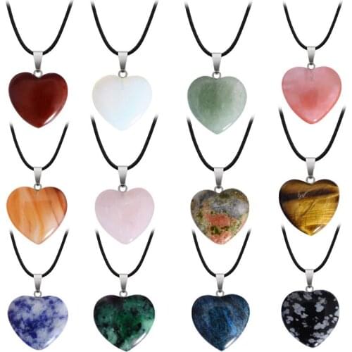 2020 Statement Choker Necklace Natural Stone Love Heart-shaped Crystal Necklaces Pink Pendant for Fashion Bohemian Women Jewelry