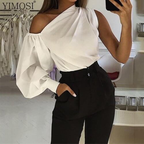 2021 Elegant Summer Women Long Sleeve Shirts Ladies Sexy Off Shoulder Stylish Blouse Female Loose Plus Size Tops