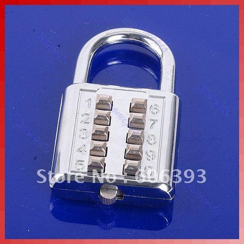 5 Digit Push-Button Combination Number Luggage Travel Code Lock Padlock Silver