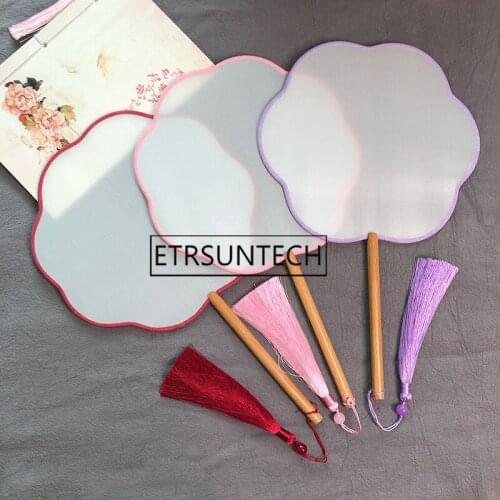 50pcs Vintage White Chinese Fan DIY Silk Hand Fan Long Beech Handle Blank Fan Adult Hand Painting Embroidery