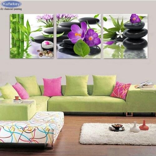 5D DIY Diamond Painting Bamboo Orchid Flower Pictures drill Rhinestones 3pcs full Square diamond embroidery mosaic Needlework