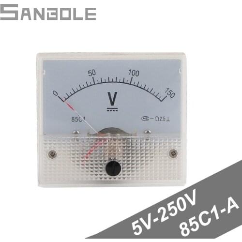 85C1 DC Voltmeter Analog Panel needle type 5 10 15 20V 30V 50V 75V 100V 150V 250V Mechanical Tool Voltage Meter