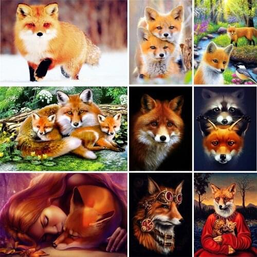 5D DIY Diamond Painting Animal Fox Inlaid Diamond Picture Rhinestone Diamond Embroidery Cross Stitch Mosaic Home Decoration Gift