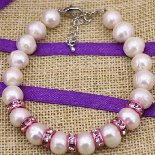 Fashion natural charms white pearl beads 9-10mm nearround strand bracelets for women bride party gifts diy jewelry 7.5ich B3090