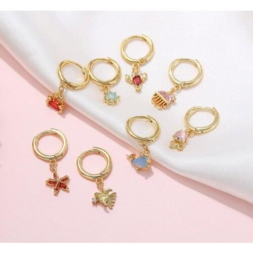 One Piece Gold Plated Small Marine Organism Dolphin Starfish Octopus Buckle Circle Earring for Women Summer Bohemian Jewelry