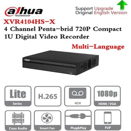 Dahua Multi-Language DVR XVR 4 CH Penta-brid 720P Compact 1U Digital Video Recorder Supports HDCVI/AHD/TVI/CVBS/IP XVR4104HS-X