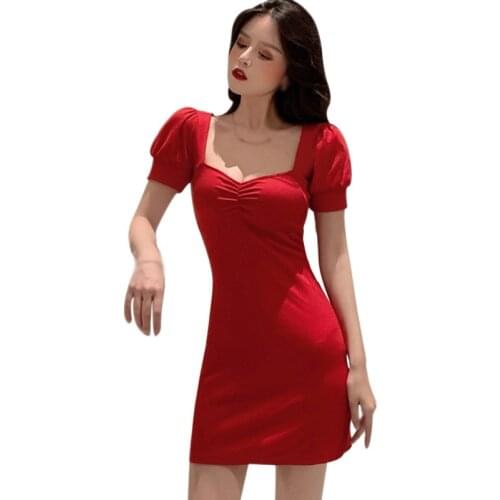 DAXIN Summer Women Square Collar Short Sleeve Dress French Package hips A line Elegant Women Party Bodycorn Vestido
