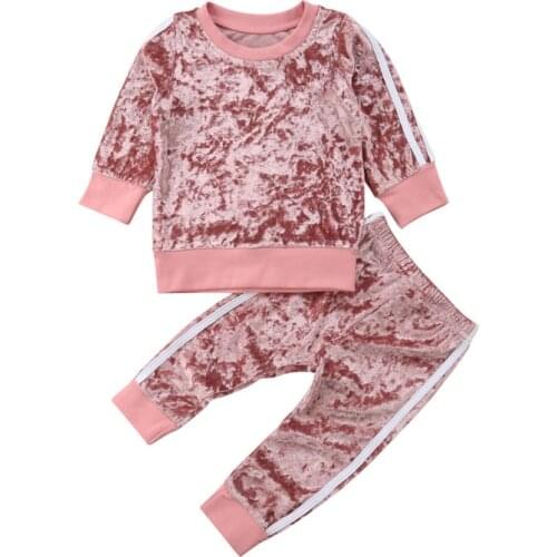 Kids Baby Boys Girls Clothes Stripe Velvet Suit Tops Long Sleeve Warm Pants 2pcs Autumn Spring Outfits Set Girl 1-6T