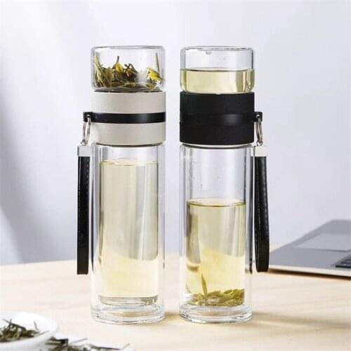 350Ml Travel Drinkware Portable Double Wall Glass Tea Bottle Tea Infuser Glass Tumbler Stainless Steel Filters The Tea Filter