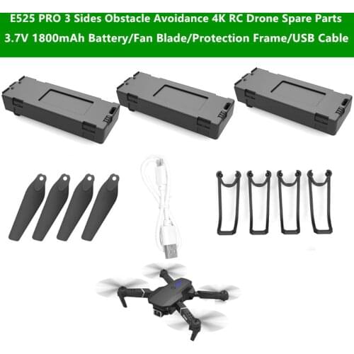 E525 PRO 3 Sides Obstacle Avoidance 4K RC Drone Spare Part 3.7V 1800mAh Battery/Fan Blade/Protection Frame/USB Cable Spare Part