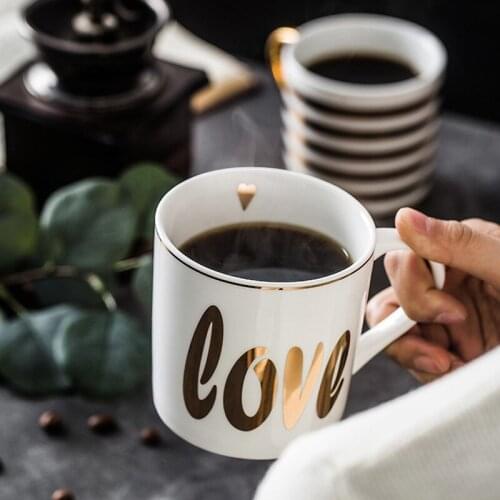 Nordic Ins Style Golden Ceramic Mug Mug with Souvenir Cup Home Water Cup Coffee Cup Couple Cup