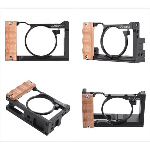 Andoer Camera Cage for Sony RX100 VI/VII camera Wooden Handgrip Vlogging Shooting Accessories with Cold Shoe Mount 1/4 Screw