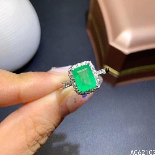 KJJEAXCMY fine jewelry 925 sterling silver inlaid natural emerald Women mens luxurious noble rectangular gem adjustable ring su