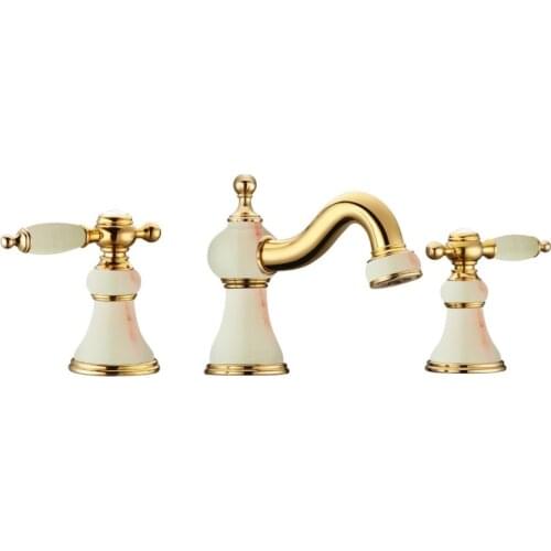 Free ship Bathroom 8" widespread 3 Pieces Lav Sink faucet mixer tap Gold clour Ceramic stone faucet