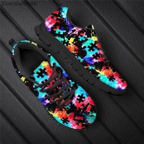 ELVISWORDS Brand Design Women Sneakers Autism Awareness Print Soft Comfortable Flats for Teenager Girls Light Mesh Casual Shoes