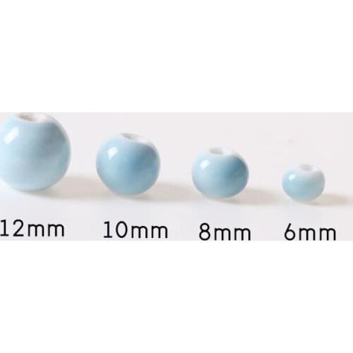 1pack 6mm 8mm 10mm 12mm Round Ceramic Beads Handmade Light Blue Porcelain Spacer Beads DIY Hole Beads For Jewelry Making