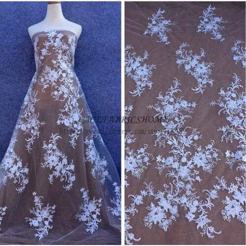 La Belleza 1Yard OFF white/pure white cord sequins invory wedding dress lace fabric 51'' width