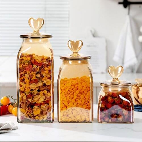 Square Glass Sealed Jar Storage Glass Bottle Household Transparent with Lid Kitchen Food Storage Jar Coffee Jar Kimchi Bottle