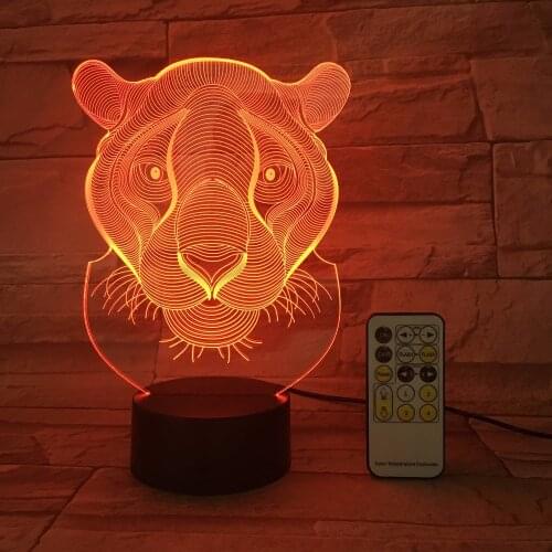 Lion Tiger RC Remote Touch Control 3D Decor USB Lamp Kids Toy Gift Bedside Luminarias 7 Colors Flash Change LED Night Light