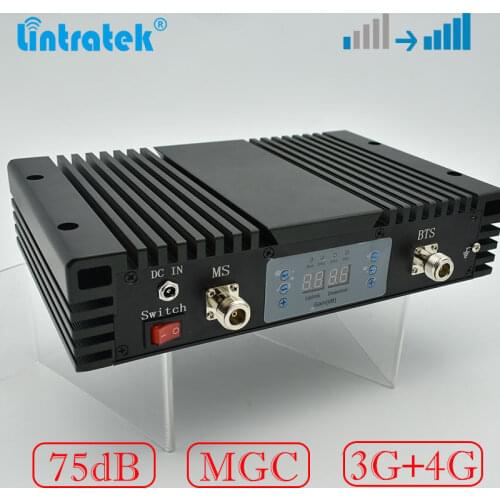 Lintratek 3g 4g repeater 1800 2100 Cellular amplifier WCDMA DCS LTE 4G booster 75dB With ALC MGC Dual band signal bosoter B1 B3