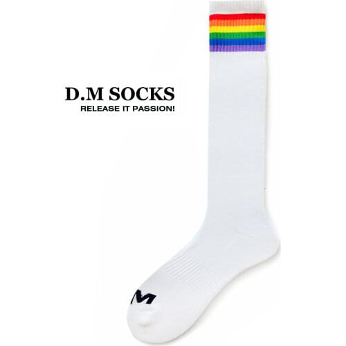 Fashion Unique Design Rainbow Striped Socks Sexy Gay Top Vers Bottom Men Nylon Sports Long Tube Football Socks Comfortable