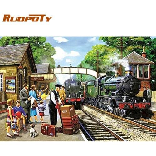 RUOPOTY DIY pictures by numbers Acrylic Train For Adult 60x75cm Kits On Canvas Digital Oil Painting By Numbers Bedroom decor Gif