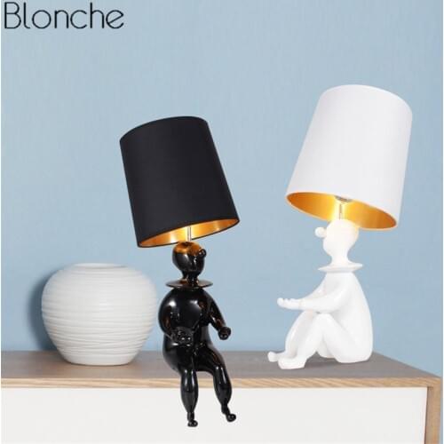 Nordic Doll Clown Table Lamp Modern Led Fabric Lampshade Desk Lights for Living Room Bedroom Study Reading Home Lighting Fixture