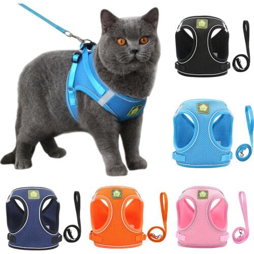 Nylon Mesh Puppy Cat Harnesses Vest Reflective Cat Dog Harness and Leash Set for Dog Pug Small Medium Walking Lead Leash