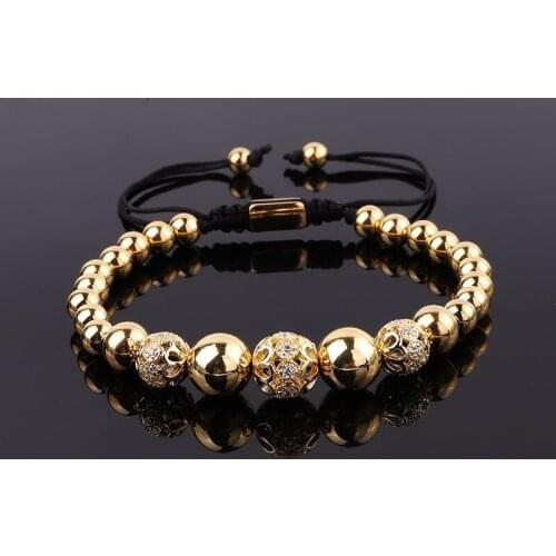 New Design Gold Plating Stainless Steel Beads CZ Charm Macrame Adjustable Bracelet Women Men